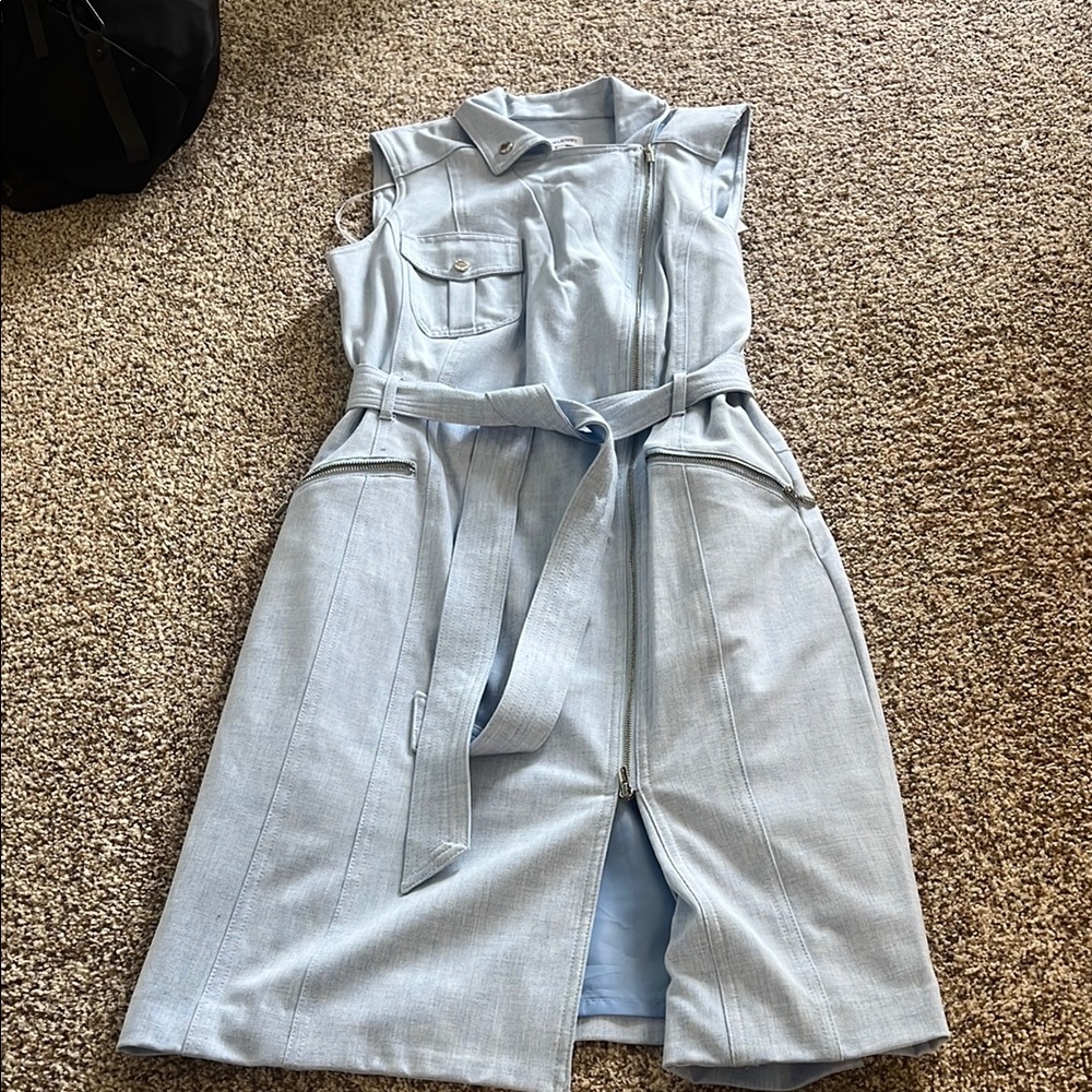 Light Blue Sleeveless Zip-Up Dress